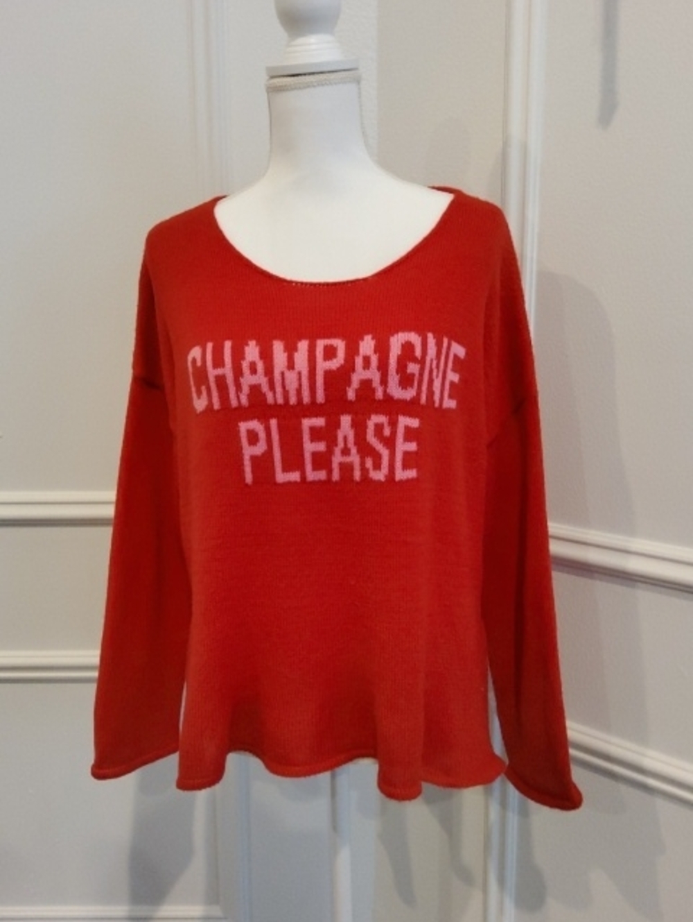 Impressions Red Knit Sweater with Pink 'Champagne Please' Lettering